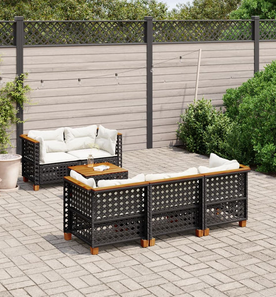 6-tlg. Garten-Sofagarnitur mit Kissen Schwarz Poly Rattan