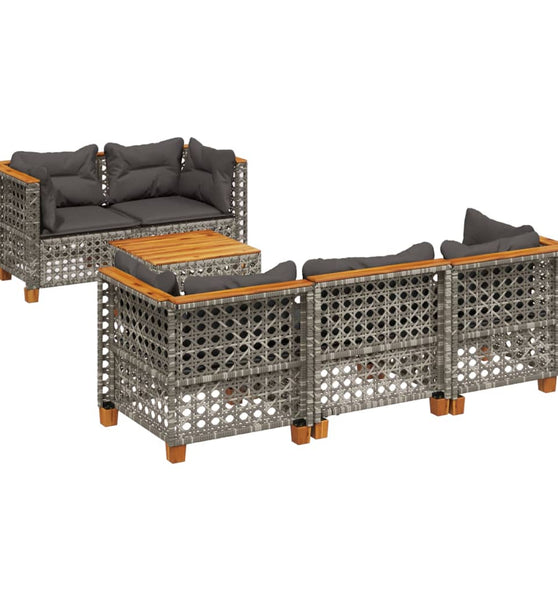 6-tlg. Garten-Sofagarnitur mit Kissen Grau Poly Rattan