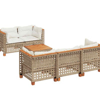 6-tlg. Garten-Sofagarnitur mit Kissen Beige Poly Rattan