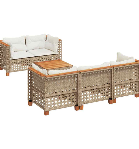 6-tlg. Garten-Sofagarnitur mit Kissen Beige Poly Rattan