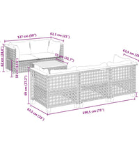 6-tlg. Garten-Sofagarnitur mit Kissen Beige Poly Rattan