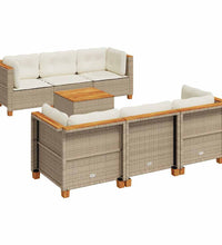7-tlg. Garten-Sofagarnitur mit Kissen Beige Poly Rattan