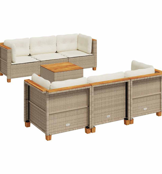 7-tlg. Garten-Sofagarnitur mit Kissen Beige Poly Rattan