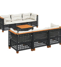 7-tlg. Garten-Sofagarnitur mit Kissen Schwarz Poly Rattan