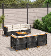 7-tlg. Garten-Sofagarnitur mit Kissen Schwarz Poly Rattan