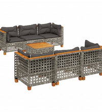 7-tlg. Garten-Sofagarnitur mit Kissen Grau Poly Rattan