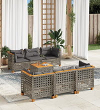7-tlg. Garten-Sofagarnitur mit Kissen Grau Poly Rattan