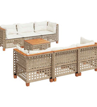 7-tlg. Garten-Sofagarnitur mit Kissen Beige Poly Rattan