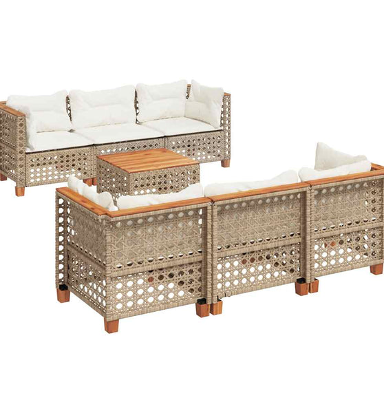 7-tlg. Garten-Sofagarnitur mit Kissen Beige Poly Rattan
