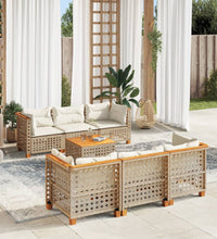 7-tlg. Garten-Sofagarnitur mit Kissen Beige Poly Rattan