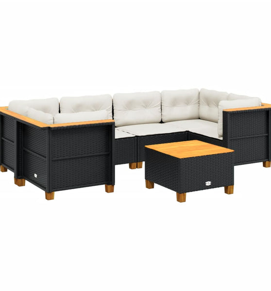 7-tlg. Garten-Sofagarnitur mit Kissen Schwarz Poly Rattan