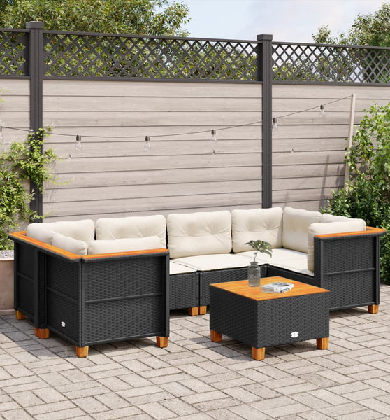 7-tlg. Garten-Sofagarnitur mit Kissen Schwarz Poly Rattan