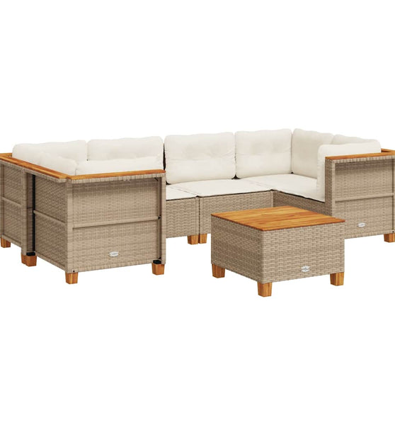 7-tlg. Garten-Sofagarnitur mit Kissen Beige Poly Rattan