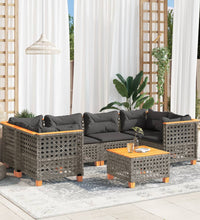 7-tlg. Garten-Sofagarnitur mit Kissen Grau Poly Rattan
