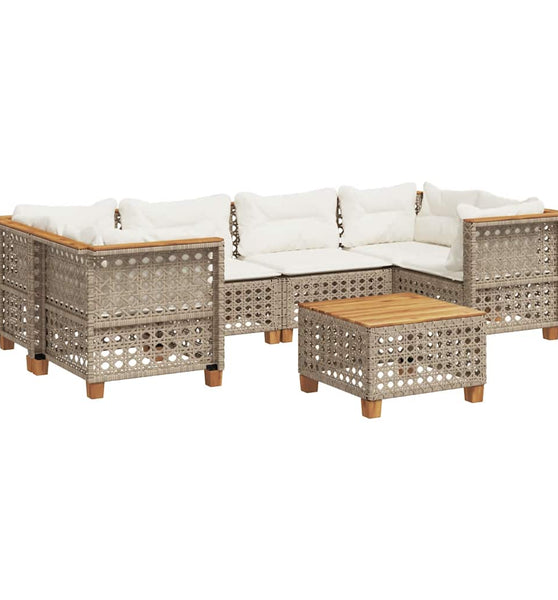 7-tlg. Garten-Sofagarnitur mit Kissen Beige Poly Rattan