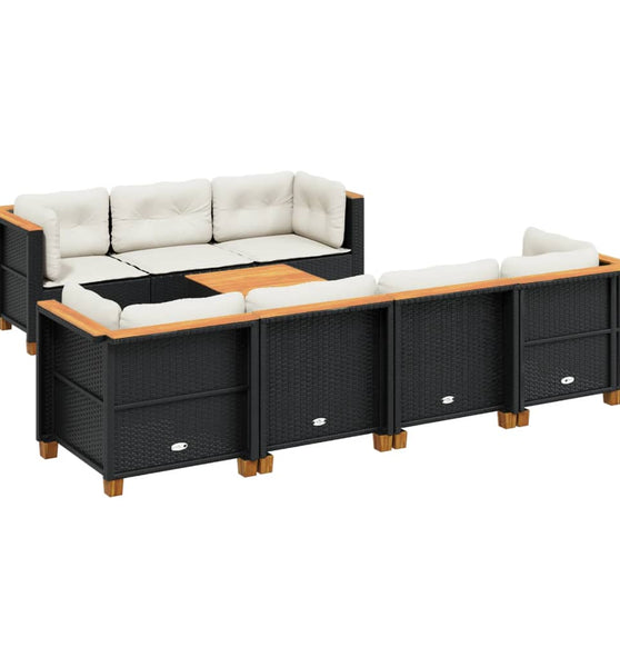 8-tlg. Garten-Sofagarnitur mit Kissen Schwarz Poly Rattan