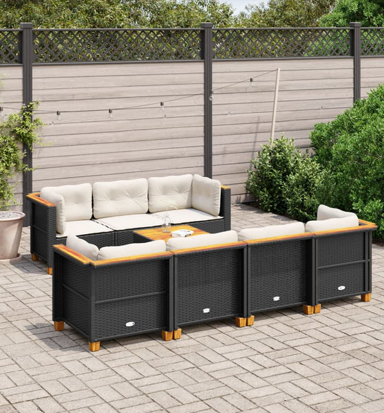 8-tlg. Garten-Sofagarnitur mit Kissen Schwarz Poly Rattan