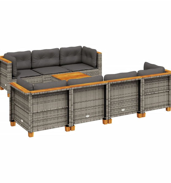 8-tlg. Garten-Sofagarnitur mit Kissen Grau Poly Rattan