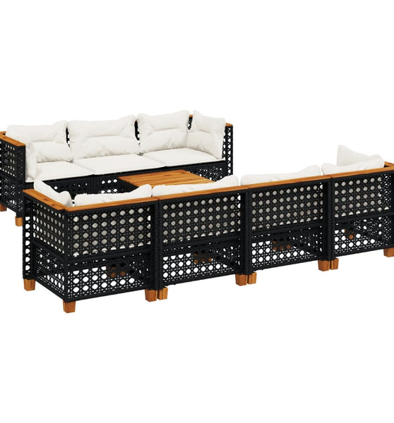 8-tlg. Garten-Sofagarnitur mit Kissen Schwarz Poly Rattan