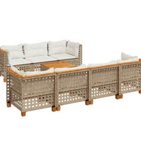 8-tlg. Garten-Sofagarnitur mit Kissen Beige Poly Rattan