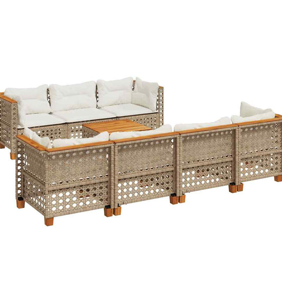 8-tlg. Garten-Sofagarnitur mit Kissen Beige Poly Rattan