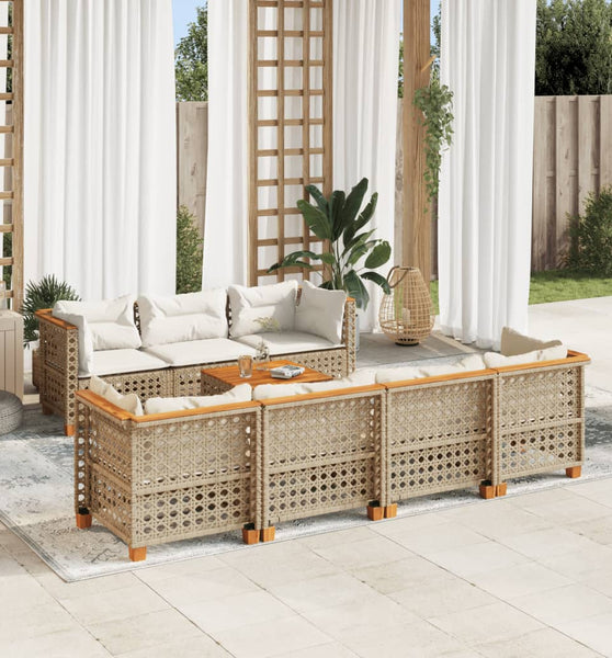 8-tlg. Garten-Sofagarnitur mit Kissen Beige Poly Rattan