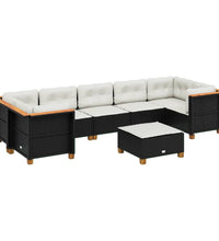 8-tlg. Garten-Sofagarnitur mit Kissen Schwarz Poly Rattan