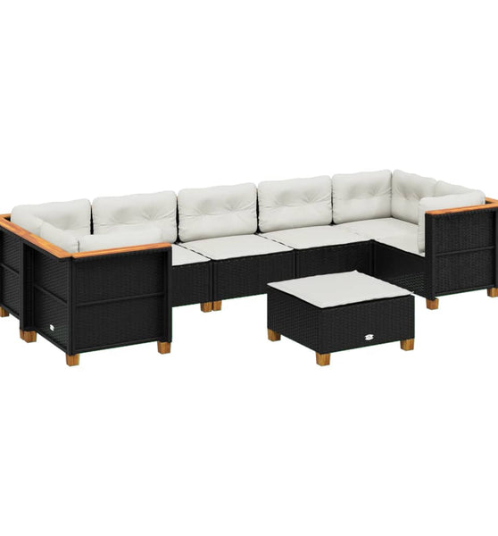 8-tlg. Garten-Sofagarnitur mit Kissen Schwarz Poly Rattan