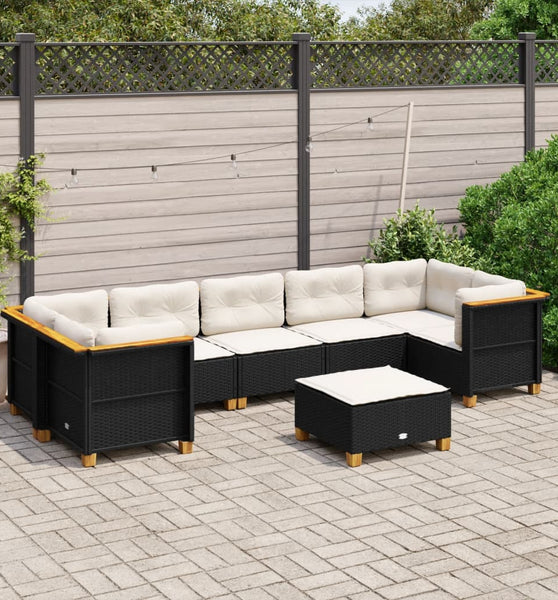 8-tlg. Garten-Sofagarnitur mit Kissen Schwarz Poly Rattan