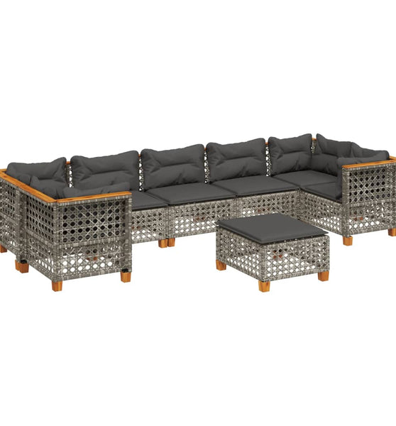 8-tlg. Garten-Sofagarnitur mit Kissen Grau Poly Rattan