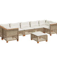 8-tlg. Garten-Sofagarnitur mit Kissen Beige Poly Rattan
