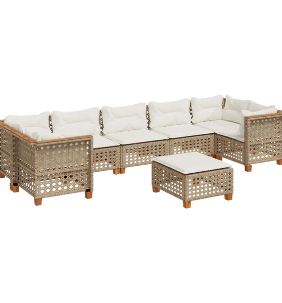 8-tlg. Garten-Sofagarnitur mit Kissen Beige Poly Rattan