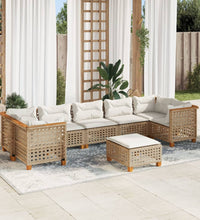 8-tlg. Garten-Sofagarnitur mit Kissen Beige Poly Rattan