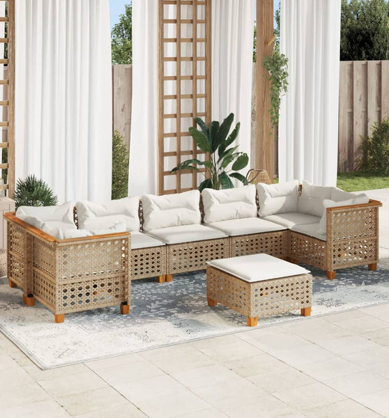 8-tlg. Garten-Sofagarnitur mit Kissen Beige Poly Rattan