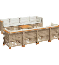 9-tlg. Garten-Sofagarnitur mit Kissen Beige Poly Rattan