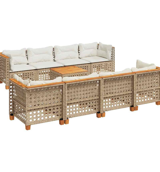 9-tlg. Garten-Sofagarnitur mit Kissen Beige Poly Rattan