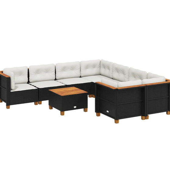 9-tlg. Garten-Sofagarnitur mit Kissen Schwarz Poly Rattan