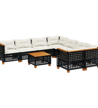 9-tlg. Garten-Sofagarnitur mit Kissen Schwarz Poly Rattan