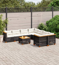 9-tlg. Garten-Sofagarnitur mit Kissen Schwarz Poly Rattan
