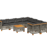 9-tlg. Garten-Sofagarnitur mit Kissen Grau Poly Rattan
