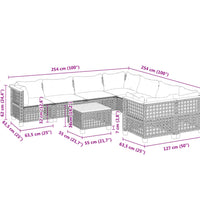 9-tlg. Garten-Sofagarnitur mit Kissen Grau Poly Rattan