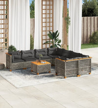 9-tlg. Garten-Sofagarnitur mit Kissen Grau Poly Rattan