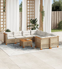 9-tlg. Garten-Sofagarnitur mit Kissen Beige Poly Rattan