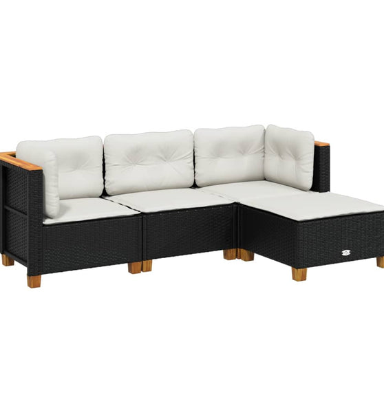 4-tlg. Garten-Sofagarnitur mit Kissen Schwarz Poly Rattan