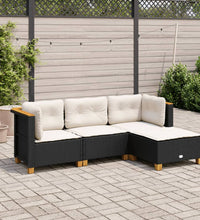 4-tlg. Garten-Sofagarnitur mit Kissen Schwarz Poly Rattan