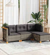 4-tlg. Garten-Sofagarnitur mit Kissen Grau Poly Rattan