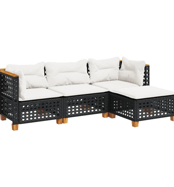 4-tlg. Garten-Sofagarnitur mit Kissen Schwarz Poly Rattan