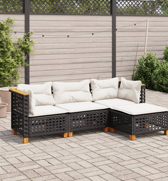 4-tlg. Garten-Sofagarnitur mit Kissen Schwarz Poly Rattan