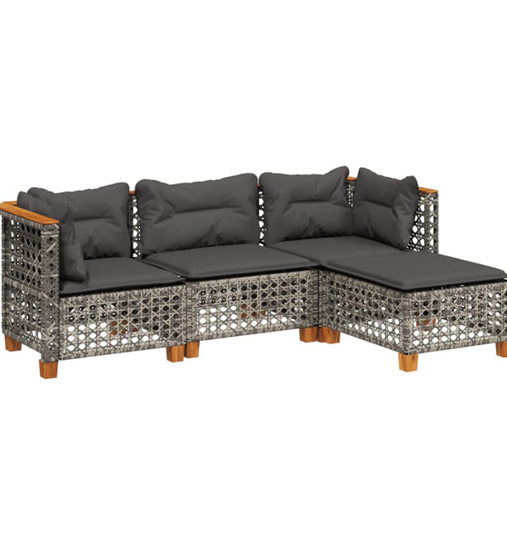 4-tlg. Garten-Sofagarnitur mit Kissen Grau Poly Rattan