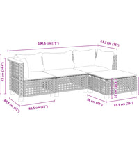 4-tlg. Garten-Sofagarnitur mit Kissen Grau Poly Rattan